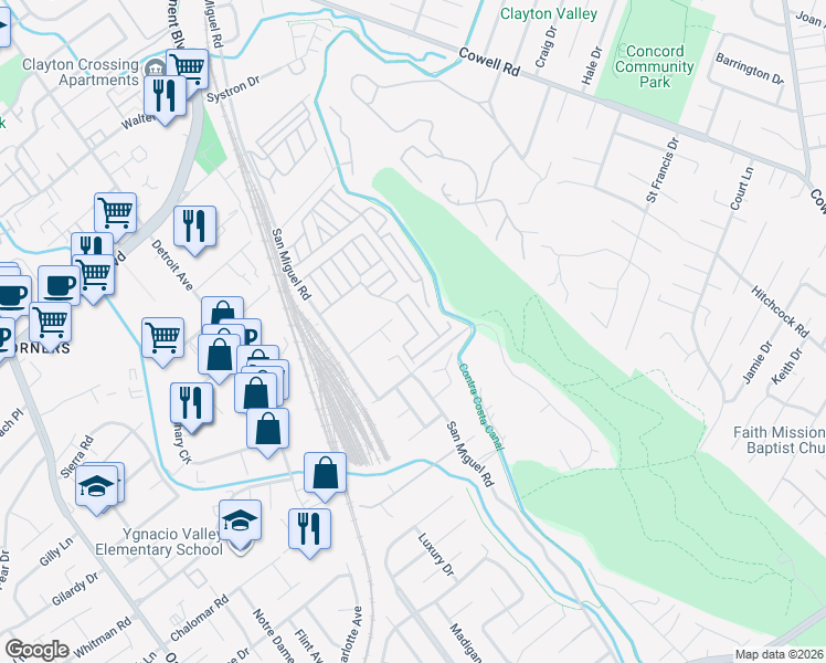 map of restaurants, bars, coffee shops, grocery stores, and more near 32 Terrace Drive in Concord