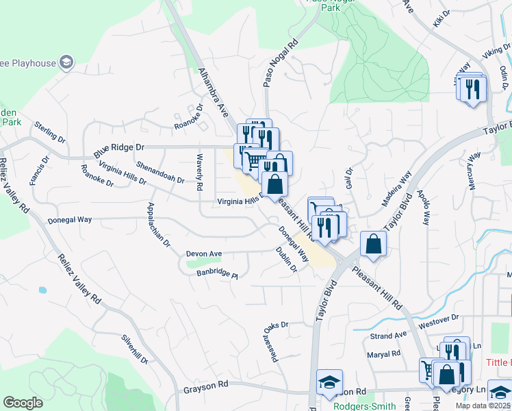 map of restaurants, bars, coffee shops, grocery stores, and more near 110 Clear Creek Court in Martinez