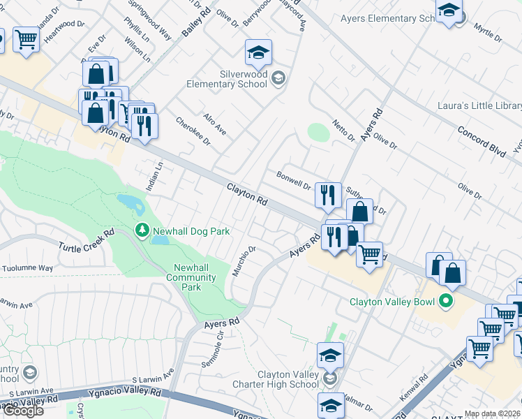 map of restaurants, bars, coffee shops, grocery stores, and more near 116 Saint James Parkway in Concord