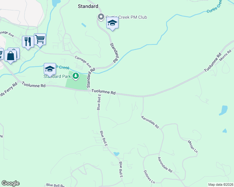 map of restaurants, bars, coffee shops, grocery stores, and more near County Road E17 in Sonora