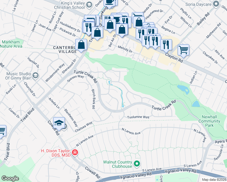 map of restaurants, bars, coffee shops, grocery stores, and more near 1230 Golden Springs Lane in Concord