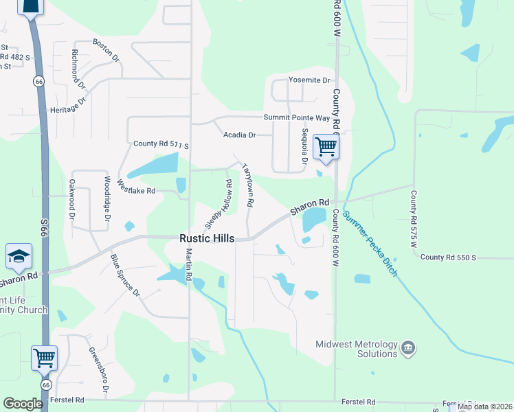 map of restaurants, bars, coffee shops, grocery stores, and more near 5244 County Road 630 West in Newburgh