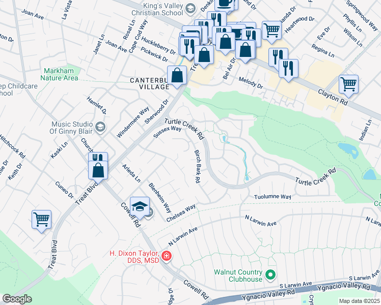 map of restaurants, bars, coffee shops, grocery stores, and more near 1390 Morning View Court in Concord