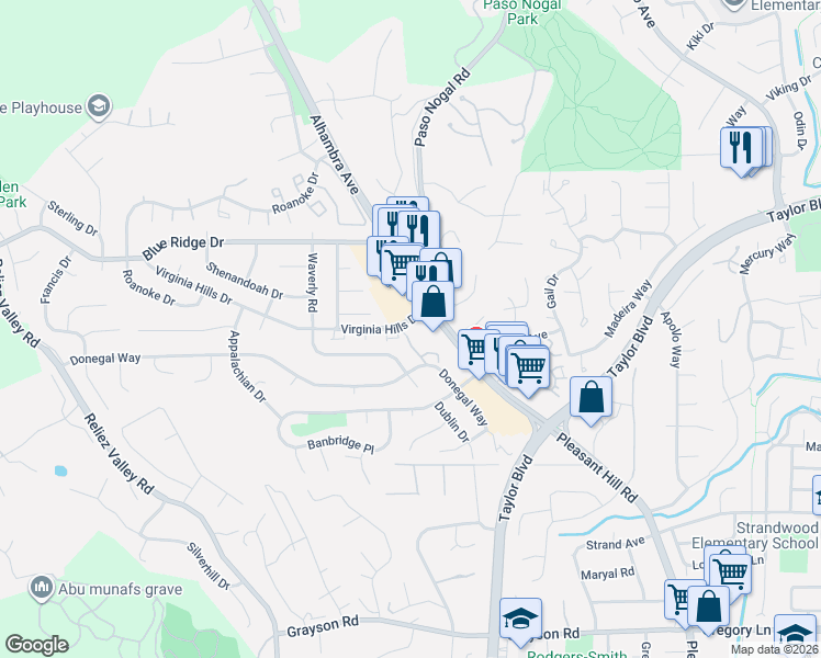 map of restaurants, bars, coffee shops, grocery stores, and more near 110 Clear Creek Court in Martinez