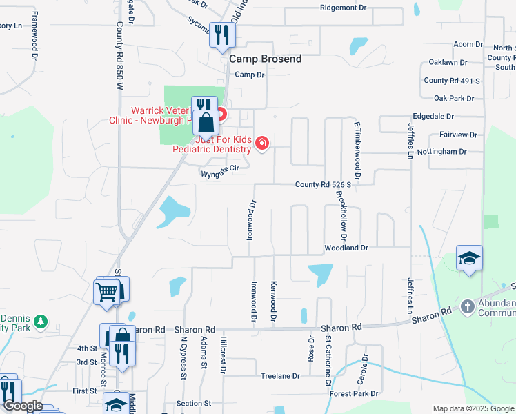 map of restaurants, bars, coffee shops, grocery stores, and more near 5300 Ironwood Drive in Newburgh