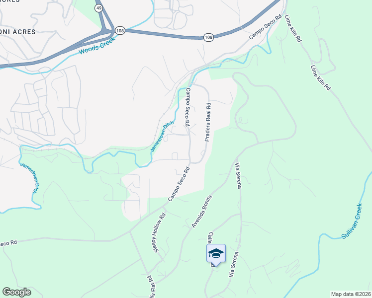 map of restaurants, bars, coffee shops, grocery stores, and more near 11820 Campo Seco Road in Sonora