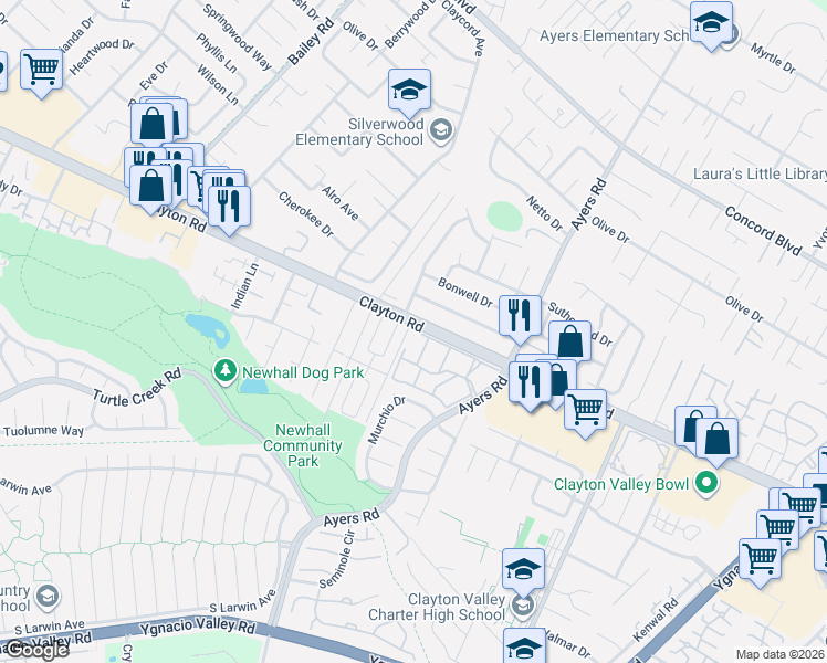 map of restaurants, bars, coffee shops, grocery stores, and more near 116 Saint James Parkway in Concord