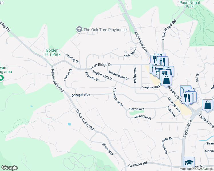 map of restaurants, bars, coffee shops, grocery stores, and more near 332 Appalachian Way in Martinez