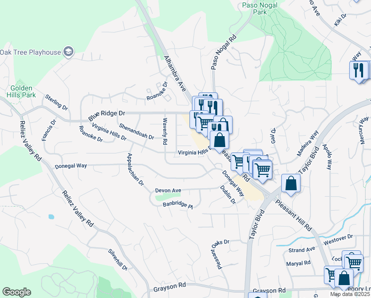 map of restaurants, bars, coffee shops, grocery stores, and more near 126 Clear Creek Court in Martinez