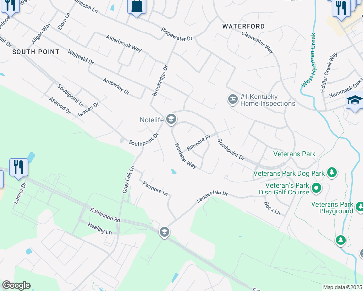 map of restaurants, bars, coffee shops, grocery stores, and more near 4621 Windstar Way in Lexington