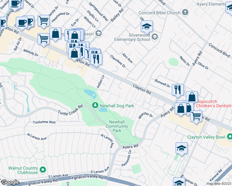 map of restaurants, bars, coffee shops, grocery stores, and more near 4867 Boxer Boulevard in Concord