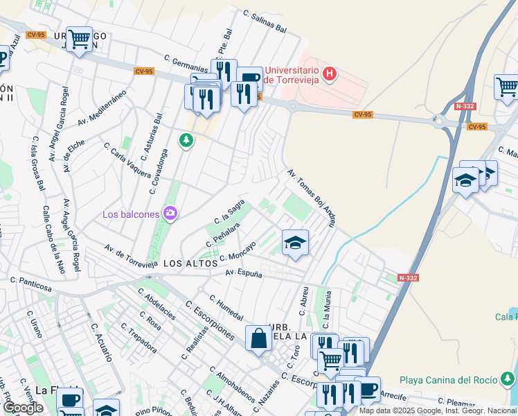 map of restaurants, bars, coffee shops, grocery stores, and more near 12 Calle la Sagra in Torrevieja