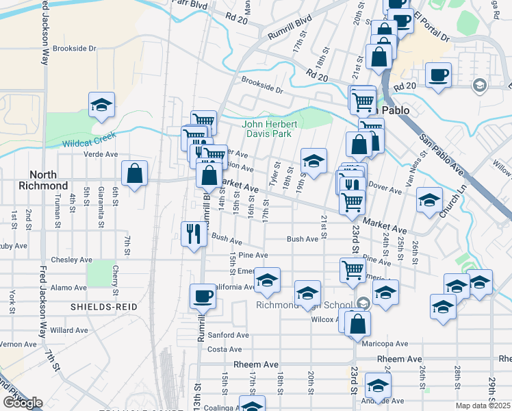 map of restaurants, bars, coffee shops, grocery stores, and more near 1740 16th St in San Pablo