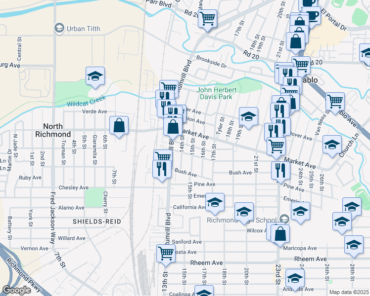 map of restaurants, bars, coffee shops, grocery stores, and more near 1712 14th Street in San Pablo
