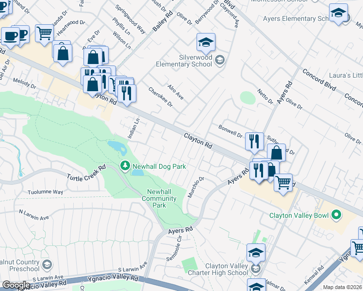 map of restaurants, bars, coffee shops, grocery stores, and more near in Concord