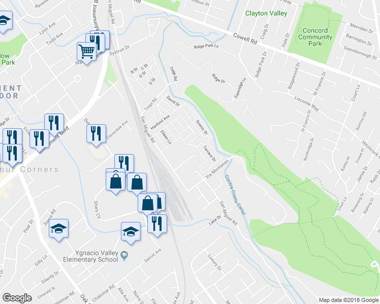 map of restaurants, bars, coffee shops, grocery stores, and more near 129 Homewood Drive in Concord
