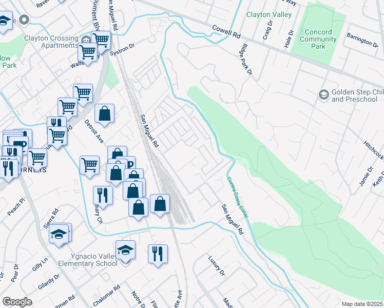 map of restaurants, bars, coffee shops, grocery stores, and more near 129 Homewood Drive in Concord
