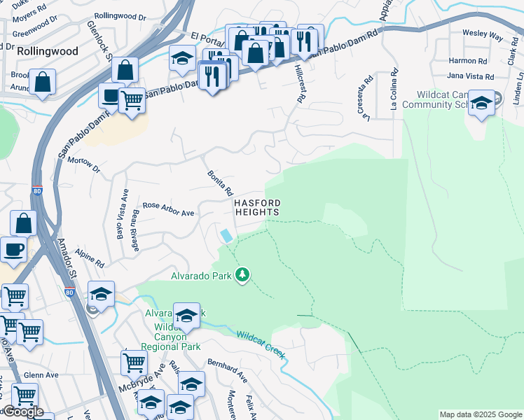 map of restaurants, bars, coffee shops, grocery stores, and more near 6324 Bonita Court in Richmond