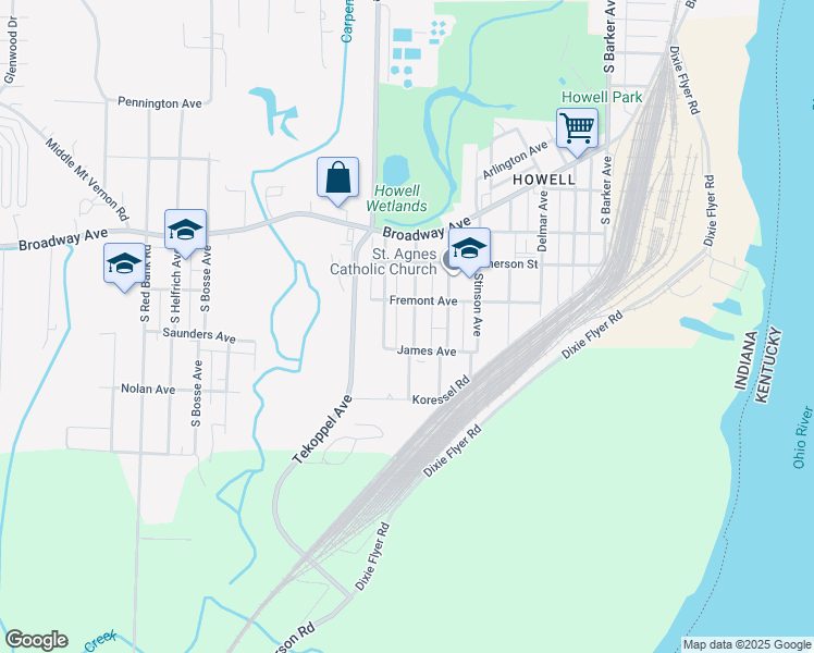 map of restaurants, bars, coffee shops, grocery stores, and more near 1717 Hollywood Avenue in Evansville