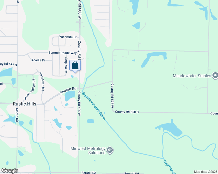 map of restaurants, bars, coffee shops, grocery stores, and more near 5739 County Road 575 West in Newburgh