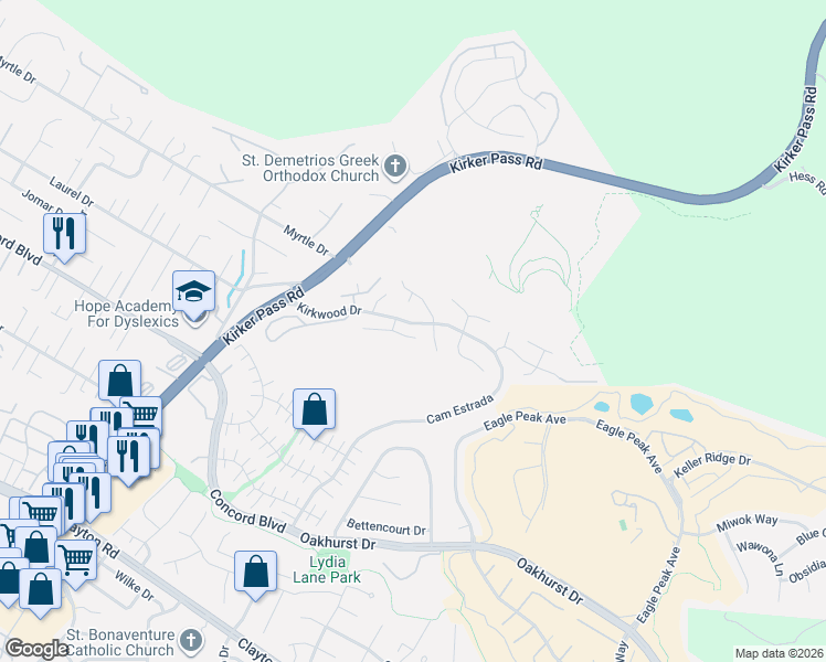 map of restaurants, bars, coffee shops, grocery stores, and more near 1905 Yardley Court in Concord