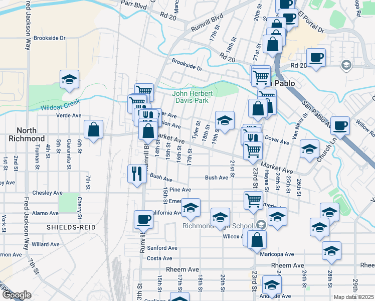 map of restaurants, bars, coffee shops, grocery stores, and more near 1740 16th Street in San Pablo
