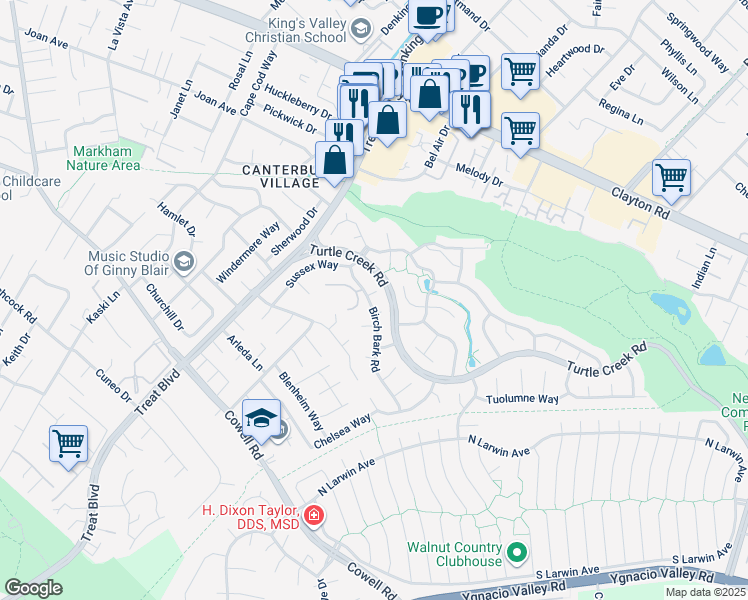 map of restaurants, bars, coffee shops, grocery stores, and more near 1390 Morning View Court in Concord