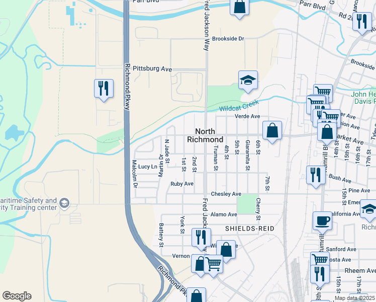 map of restaurants, bars, coffee shops, grocery stores, and more near 117 Silver Avenue in Richmond