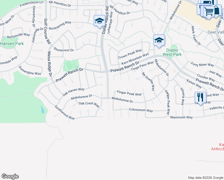 map of restaurants, bars, coffee shops, grocery stores, and more near 1914 Table Mountain Way in Antioch