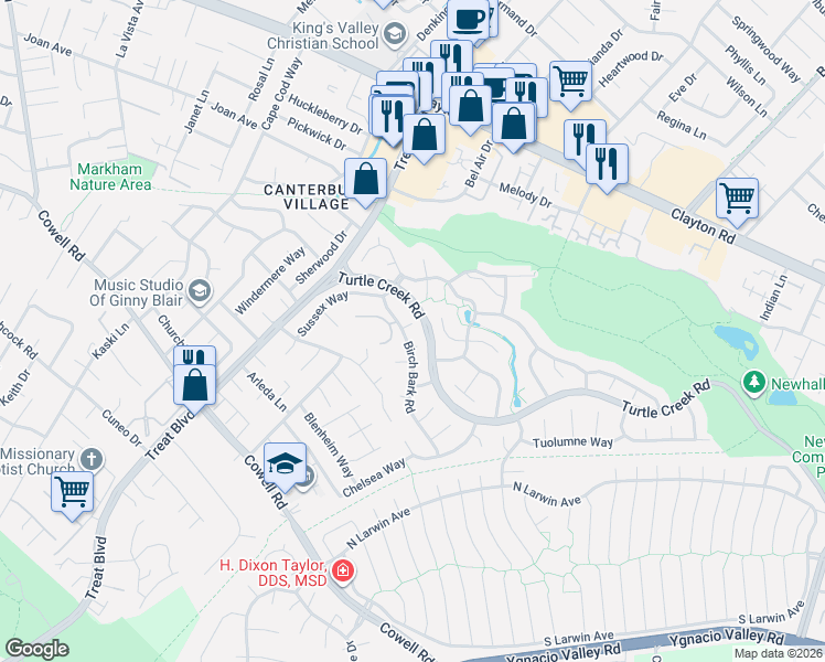 map of restaurants, bars, coffee shops, grocery stores, and more near 1390 Morning View Court in Concord