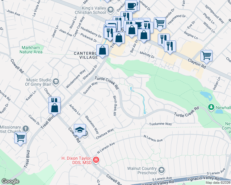 map of restaurants, bars, coffee shops, grocery stores, and more near 1390 Morning View Court in Concord