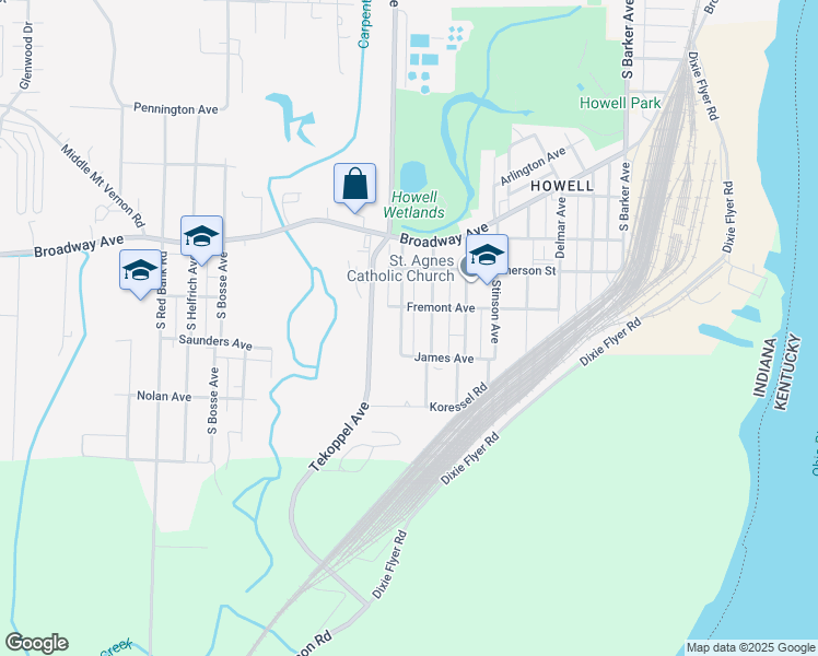 map of restaurants, bars, coffee shops, grocery stores, and more near 1717 Hollywood Avenue in Evansville