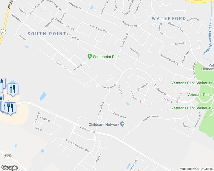 map of restaurants, bars, coffee shops, grocery stores, and more near 413 Southpoint Drive in Lexington