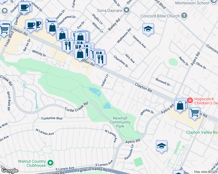 map of restaurants, bars, coffee shops, grocery stores, and more near 4839 Boxer Boulevard in Concord