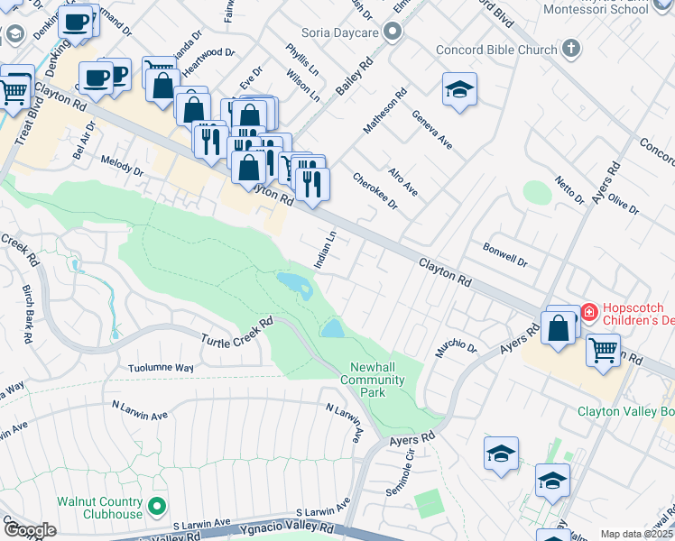 map of restaurants, bars, coffee shops, grocery stores, and more near 4839 Boxer Boulevard in Concord