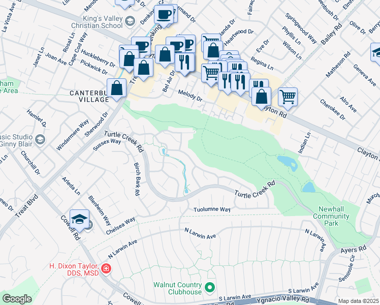 map of restaurants, bars, coffee shops, grocery stores, and more near 1308 Saddlehill Lane in Concord