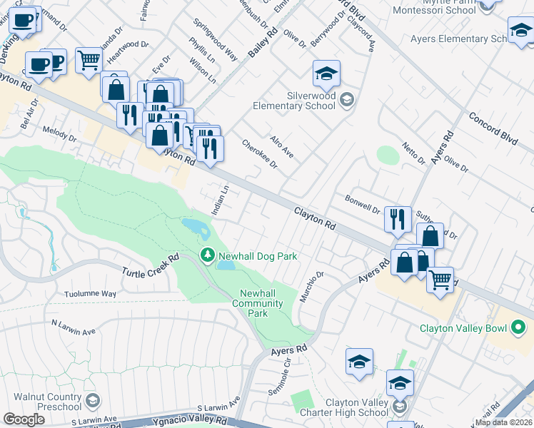 map of restaurants, bars, coffee shops, grocery stores, and more near 4867 Boxer Boulevard in Concord