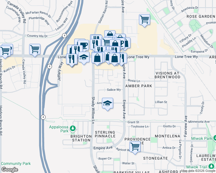 map of restaurants, bars, coffee shops, grocery stores, and more near 2067 Salice Way in Brentwood