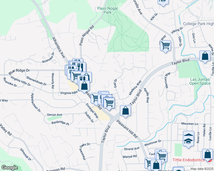 map of restaurants, bars, coffee shops, grocery stores, and more near 220 Devonshire Court in Pleasant Hill