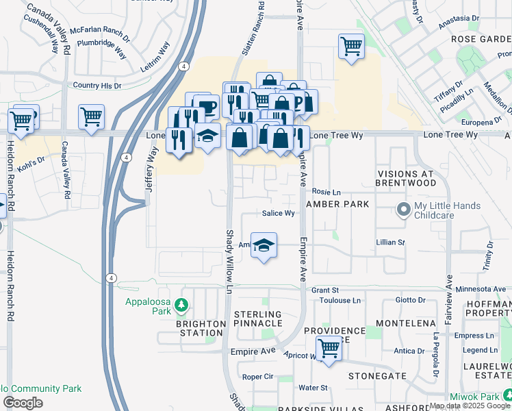 map of restaurants, bars, coffee shops, grocery stores, and more near 2097 Salice Way in Brentwood