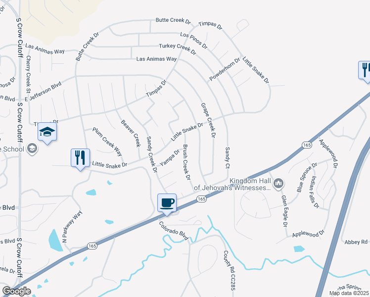 map of restaurants, bars, coffee shops, grocery stores, and more near Brush Creek Drive in Colorado City