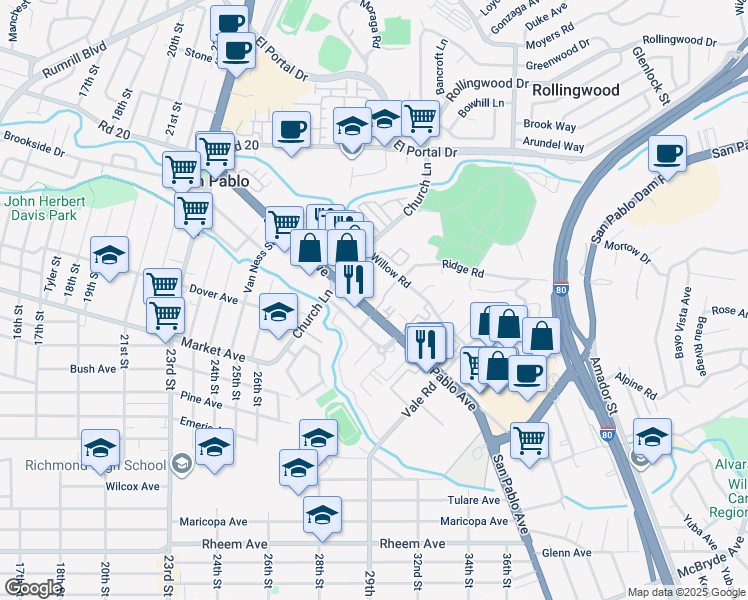 map of restaurants, bars, coffee shops, grocery stores, and more near 13700 San Pablo Avenue in San Pablo
