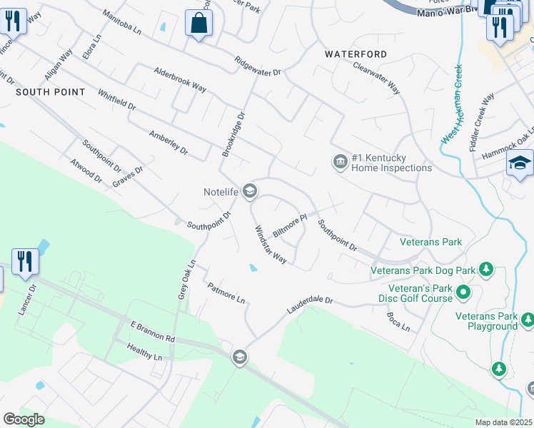 map of restaurants, bars, coffee shops, grocery stores, and more near 4621 Windstar Way in Lexington