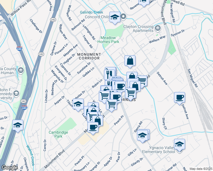 map of restaurants, bars, coffee shops, grocery stores, and more near in Concord