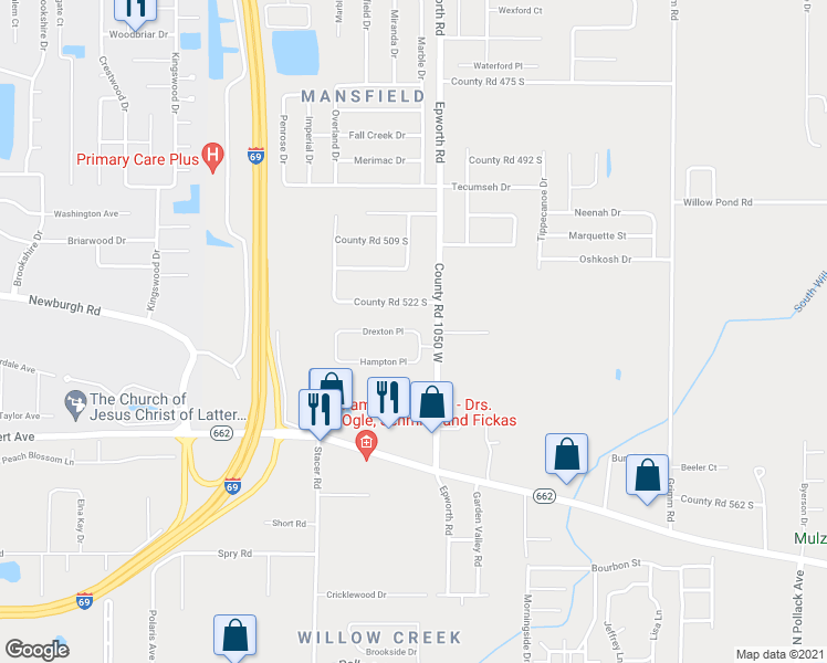 map of restaurants, bars, coffee shops, grocery stores, and more near 10555 Drexton Place in Newburgh