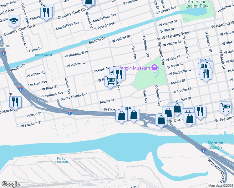 map of restaurants, bars, coffee shops, grocery stores, and more near 849 Buena Vista Avenue in Stockton