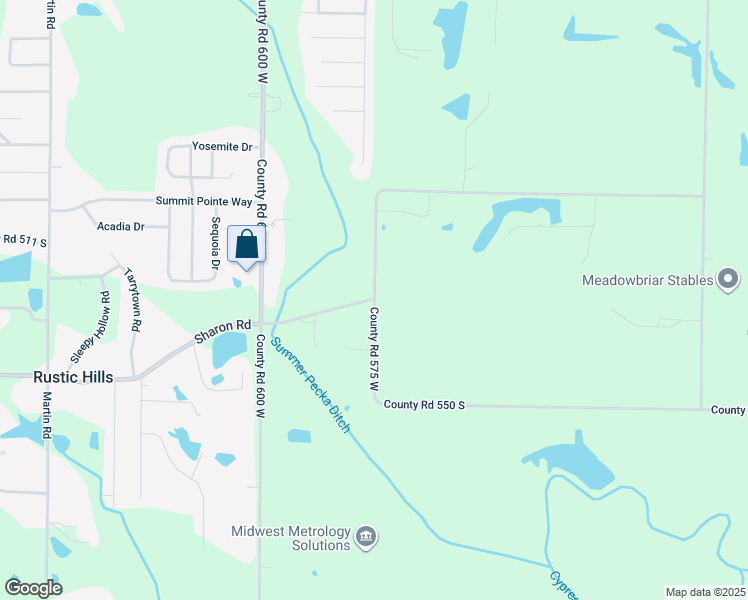 map of restaurants, bars, coffee shops, grocery stores, and more near 5739 County Road 575 West in Newburgh