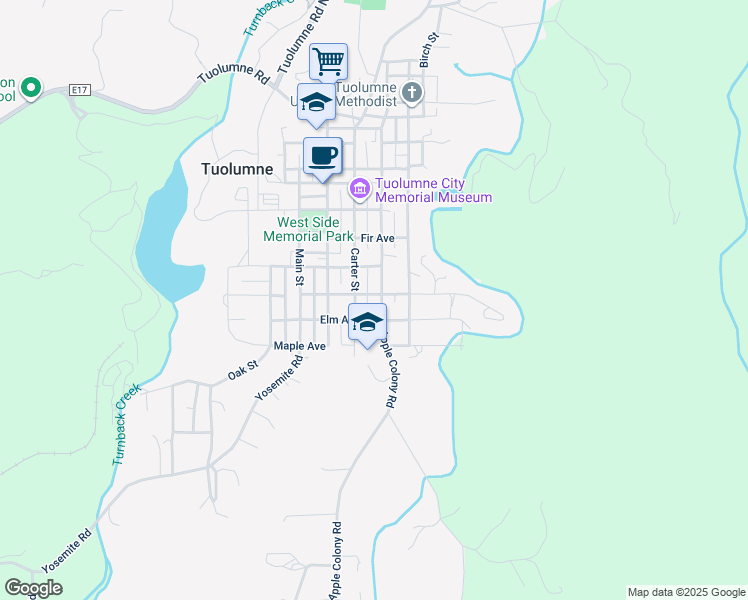 map of restaurants, bars, coffee shops, grocery stores, and more near 18486 Madrone Street in Tuolumne
