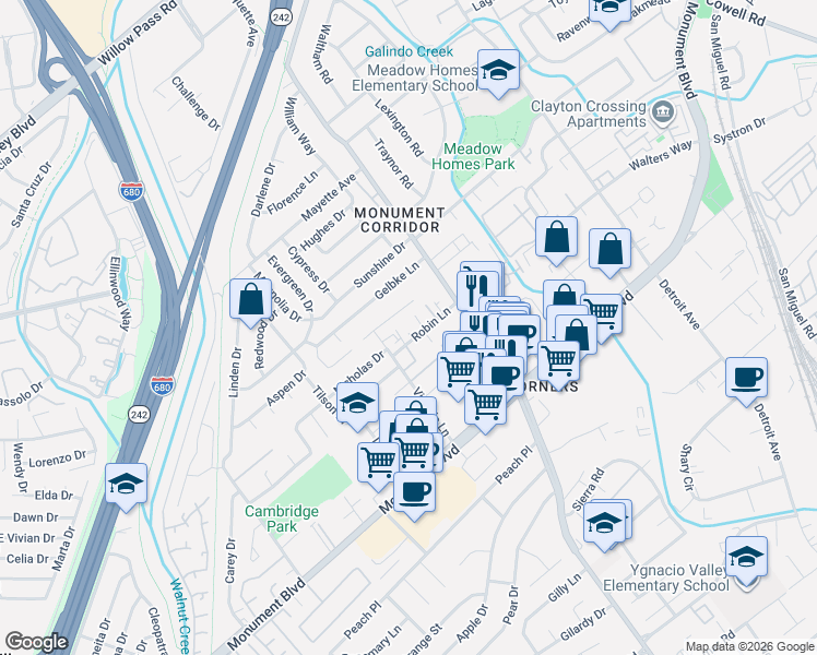 map of restaurants, bars, coffee shops, grocery stores, and more near 1892 Premier Place in Concord