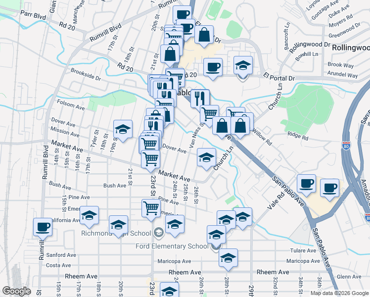 map of restaurants, bars, coffee shops, grocery stores, and more near 1968 Mason Street in San Pablo